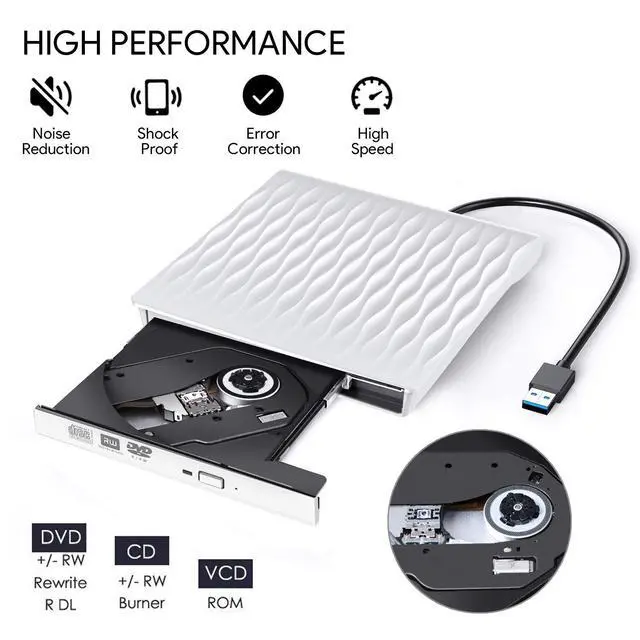 Alt view image 2 of 7 - WRIARICH External CD Drive USB 3.0 Portable CD DVD +/-RW Drive DVD/CD ROM Rewriter Burner Writer Compatible with Laptop Desktop PC Windows Mac Pro MacBook White
