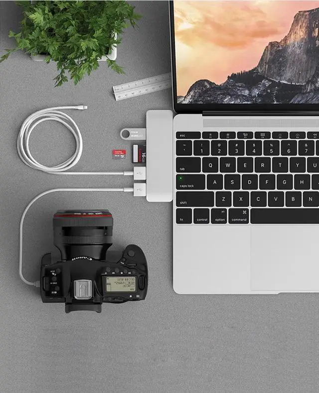 Alt view image 7 of 7 - WRIARICH USB-C Hub, Dual Type-C Duo Adapter for MacBook Pro 2018/2017/2016 with 4K HDMI, Thunderbolt 3 100W Power Delivery, 2 USB 3.0 Ports, microSD/SD Card Reader 7-in-2, Gray