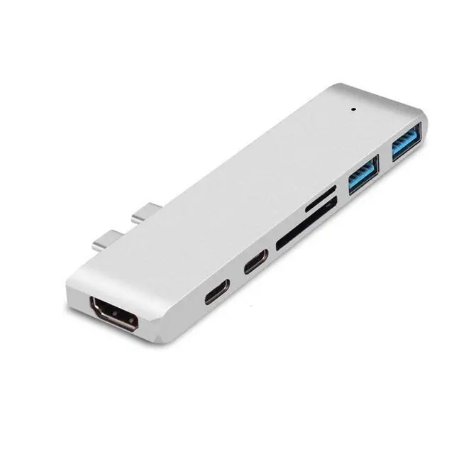 Alt view image 2 of 7 - USB C Hub, 7-in-2 USB C Docking Station with 4K HDMI, 2 USB-C Ports,2 USB 3.0 Ports,microSD/SD Card Reader Compatible with MacBook Pro 2018/2017/2016 13/15inch,MacBook Air 2018 13 inch- Silver