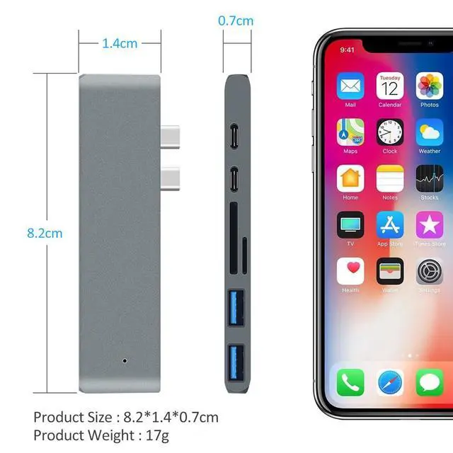 Alt view image 6 of 7 - USB C Hub, 7-in-2 USB C Docking Station with 4K HDMI, 2 USB-C Ports,2 USB 3.0 Ports,microSD/SD Card Reader Compatible with MacBook Pro 2018/2017/2016 13/15inch,MacBook Air 2018 13 inch- Silver