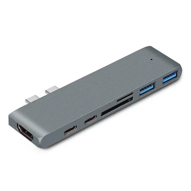 Alt view image 3 of 7 - WRIARICH USB C Hub, Best Type-C Duo Adapter MacBook Pro 2016/2017/2018 13" 15", 7in2: USB-C Thunderbolt 3 100W Power Delivery, USB-C 40Gbps Data, 4K HDMI, microSD/SD Card Reader, 2xUSB 3.0 Ports- Gray