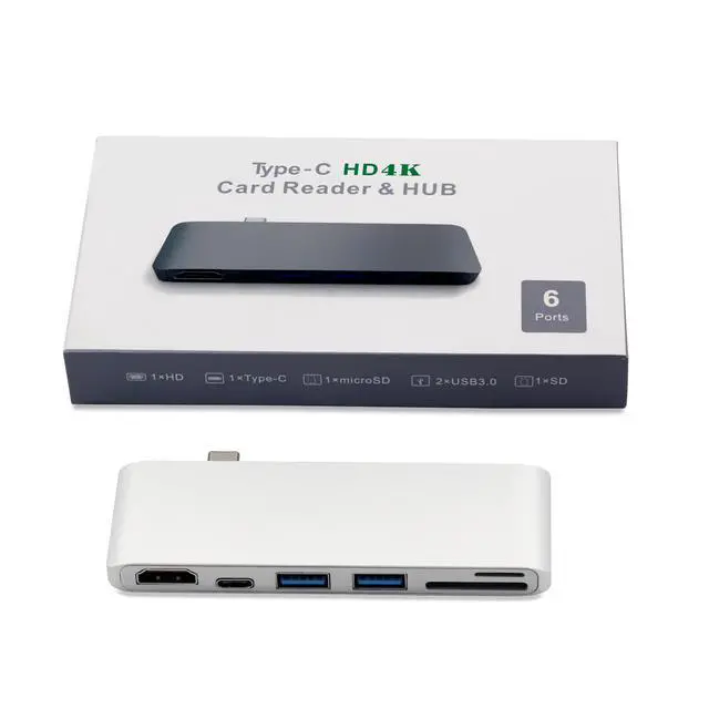 Alt view image 7 of 7 - WRIARICH USB C Type-C Hub, MacBook Adapter, 6-in-1 USB-C Hub with USB-C PD Charging Port, 4K*2K HDMI, 2xUSB 3.0 Ports, SD/MicroSD Card Reader for 2016/2017 MacBook 13" 15"- Silver