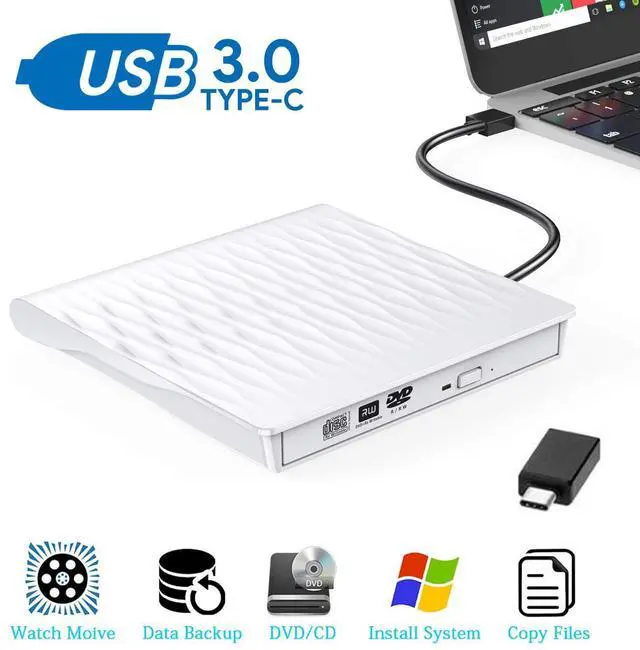 Main image of WRIARICH External DVD Drive for Laptop, USB 3.0 Portable Optical Slim CD/DVD Burner Player RW Drive Compatible with Desktop PC Windows XP/ 2003/ Vista/ 7/8, Linux, Mac os System (SLS01, White)