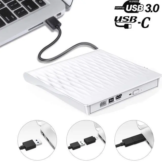 Main image of WRIARICH External CD DVD Drive USB 3.0 and Type-C Portable CD/DVD Player for Laptop CD Drive Reader Writer Burner Compatible with Laptop Desktop PC Windows Linux Apple Mac White