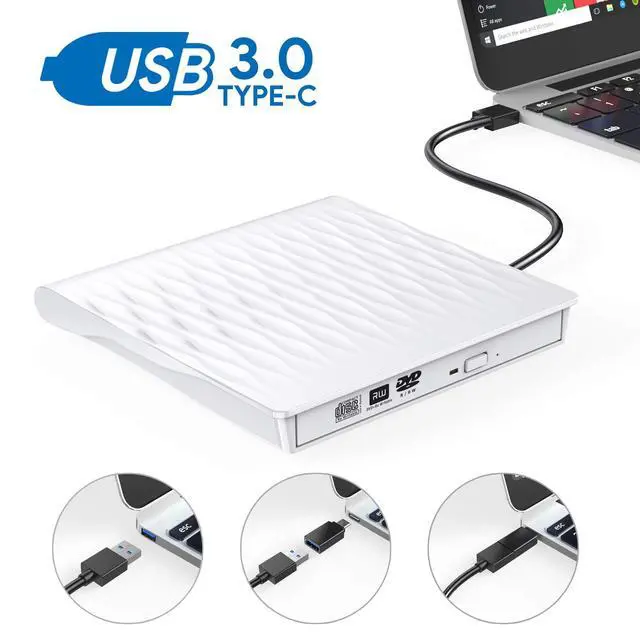 Alt view image 6 of 7 - WRIARICH External CD DVD Drive USB 3.0 and Type-C Portable CD/DVD Player for Laptop CD Drive Reader Writer Burner Compatible with Laptop Desktop PC Windows Linux Apple Mac White