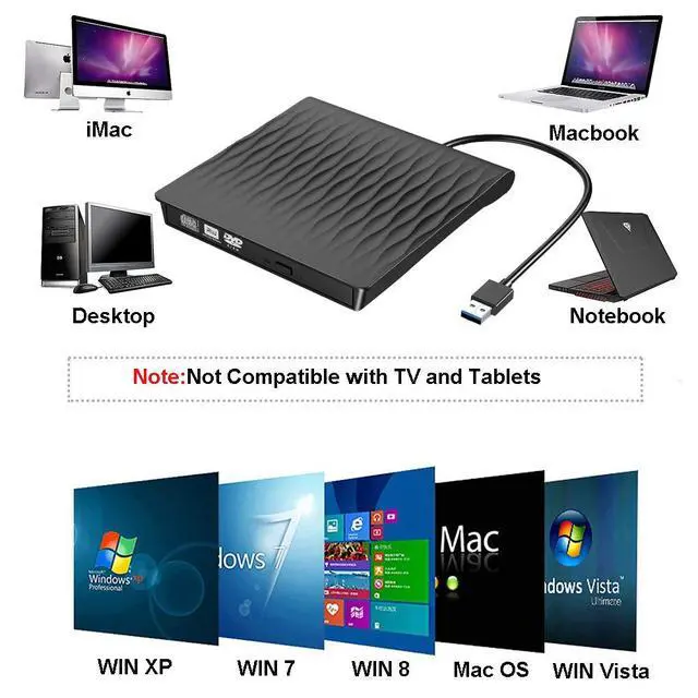 Alt view image 7 of 7 - WRIARICH USB 3.0 External CD DVD Drive, Portable DVD/CD ROM +/-RW Drive Burner Rewriter for Windows 10/8/7, Mac, Linux Laptop Desktop, MacBook Pro/ Air, Black