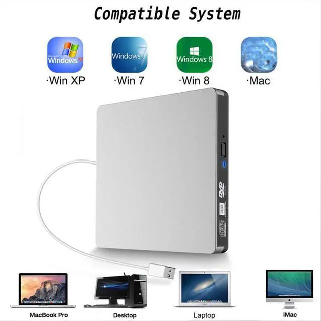 Alt view image 7 of 7 - WRIARICH Premium External CD DVD Drive USB 3.0&Type-C Protable USB CD DVD ROM +/-RW Optical Player Drive Reader Writer Burner for Windows 10 Laptop and Desktop, Linux PC, MacBook Pro/Air, iMac, Silver