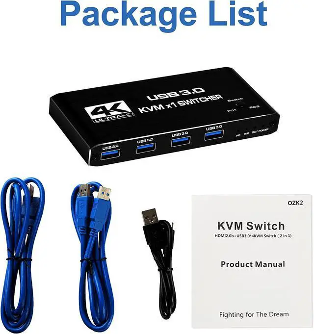Alt view image 7 of 7 - WRIARICH 4K@60Hz HDMI KVM Switch 2 in 1 Out Box, Share 2 Computers to One Monitor Share 4USB3.0 Port USB KVM Switcher Adapter Support Wireless Keyboard and Mouse, USB Disk, Printer, USB Camera