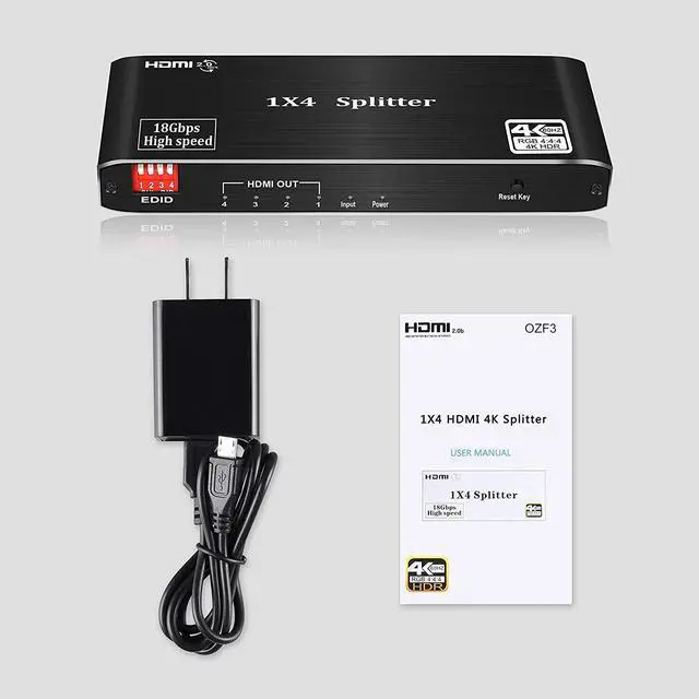 Alt view image 7 of 7 - WRIARICH HDMI Splitter 4k 60Hz 1 in 4 Out with EDID for 4 Dual Monitors 1080P 3D 1x4 HDMI Splitter for PS4 pro
