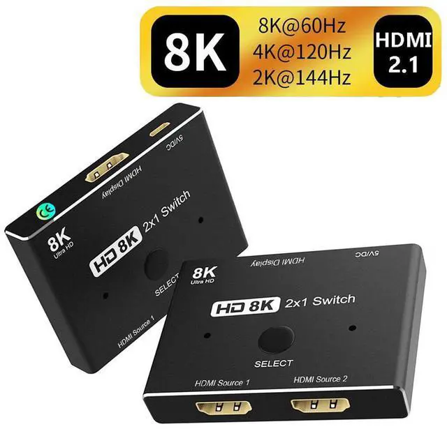 Main image of 2 in 1 out HDMI-compatible 2.1 Switch Ultra HD 8K@60Hz 4K@120Hz Switcher Splitter With switch button For 2 sources to 1 display