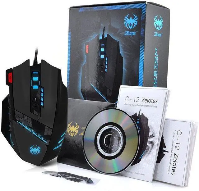 Alt view image 2 of 7 - WRIARICH C-12 Wired USB Optical Gaming Mouse 7 LED Lights 12 Key Adjustable 4000DPI Computer Mouse Mice Cable Mouse for Pro Gamer