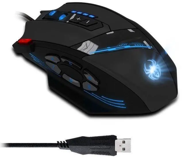 Main image of Gaming Mouse, Zelotes USB Wired Optical Gaming Mice, 4000 DPI Professional 12 Buttons Programmable Gamer Mouse with RGB Backlit, Adjustable 2.4G Acceleration for Laptop/ PC/ Computer