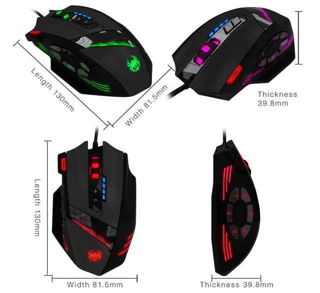 Alt view image 3 of 7 - Gaming Mouse, Zelotes USB Wired Optical Gaming Mice, 4000 DPI Professional 12 Buttons Programmable Gamer Mouse with RGB Backlit, Adjustable 2.4G Acceleration for Laptop/ PC/ Computer