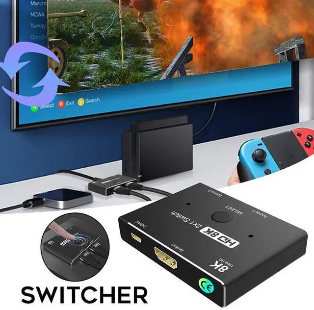 Main image of Switcher HDMI-compatible 2.1 2 in 1 out Ultra speed 48Gbps 8K@60Hz 4K@120Hz Switch adapter With switch button For HDTV Projector