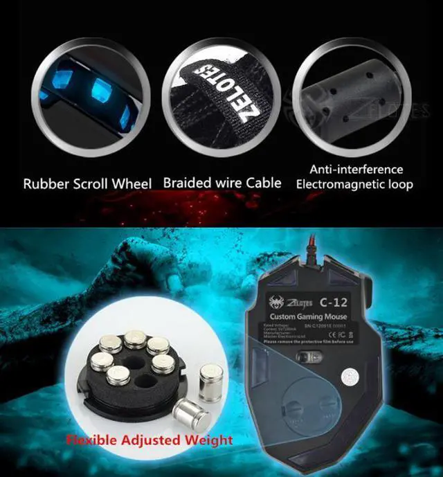Alt view image 5 of 7 - Zelotes C12 4,000DPI Wired Gaming Mouse with Side Buttons & LED Backlit Lights for PS4 PC Computer Laptop Chromebook Games & Work - Black