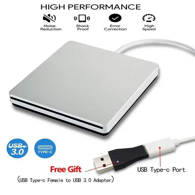 Alt view image 2 of 7 - WRIARICH External USB C Superdrive Ultra Slim USB3.0 CD DVD Drive Burner External CD/DVD +/-RW Writer Reader Player with High Speed Data for MacBook Pro Air/Laptop/Windows/Mac OSX - XD055, Silver