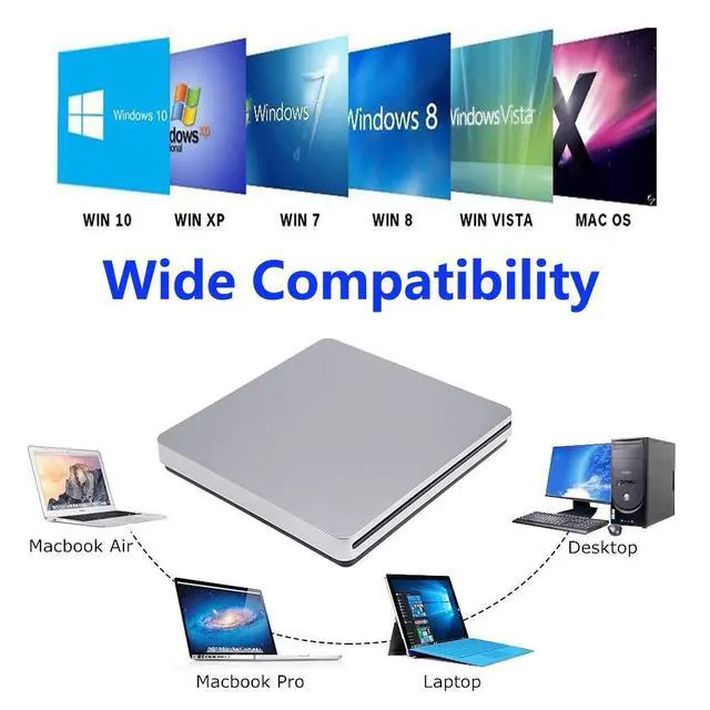 Alt view image 6 of 7 - WRIARICH External USB C Superdrive Ultra Slim USB3.0 CD DVD Drive Burner External CD/DVD +/-RW Writer Reader Player with High Speed Data for MacBook Pro Air/Laptop/Windows/Mac OSX - XD055, Silver