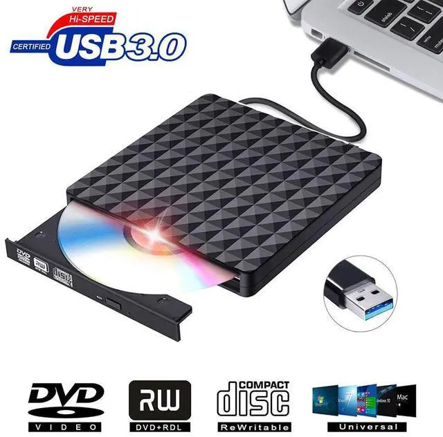 Main image of WRIARICH Diamond Pattern External DVD Drive USB 3.0, Ultra-Slim CD DVD +/-RW Drive, DVD/CD ROM Rewriter Burner Writer for MacBook, Laptop, Notebook, PC Computer -Black