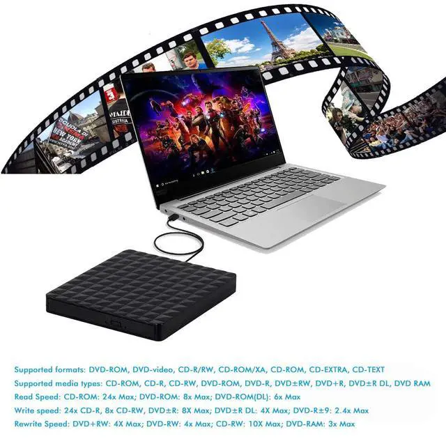 Alt view image 7 of 7 - WRIARICH Diamond Pattern External DVD Drive USB 3.0, Ultra-Slim CD DVD +/-RW Drive, DVD/CD ROM Rewriter Burner Writer for MacBook, Laptop, Notebook, PC Computer -Black