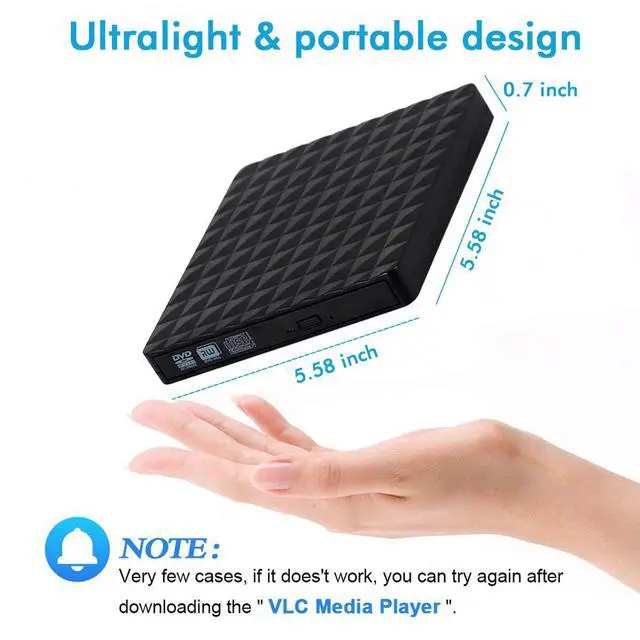 Alt view image 5 of 7 - WRIARICH Diamond Pattern External CD DVD Drive, USB3.0 Superdrive External CD/DVD Player Burner Writer for PC Desktop/Laptop/Windows/Linux/Mac OS/Chromebook Made Supported DVD±RW/CD±RW, Black