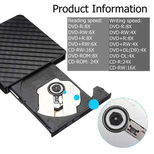 Alt view image 3 of 7 - WRIARICH High-speed USB 3.0/USB-C External DVD RW CD Writer Slim Optical Drive Burner Reader Player Tray Type Portable For PC Laptop