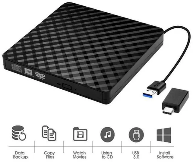 Main image of WRIARICH External DVD RW CD Writer USB3.0/USB-C High-speed Slim Carbon Grain Drive Burner Reader Player Reader For PC Laptop Optical Drive