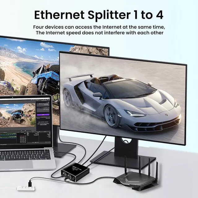 Alt view image 3 of 7 - Ethernet Splitter, Female to Female Network Adapter RJ45, LAN Ethernet Socket Connector Adapter for Cat5/5e/6/7/8, Ethernet Cable Splitter, Network Cable Split in one and Four, Gigabit Transmission