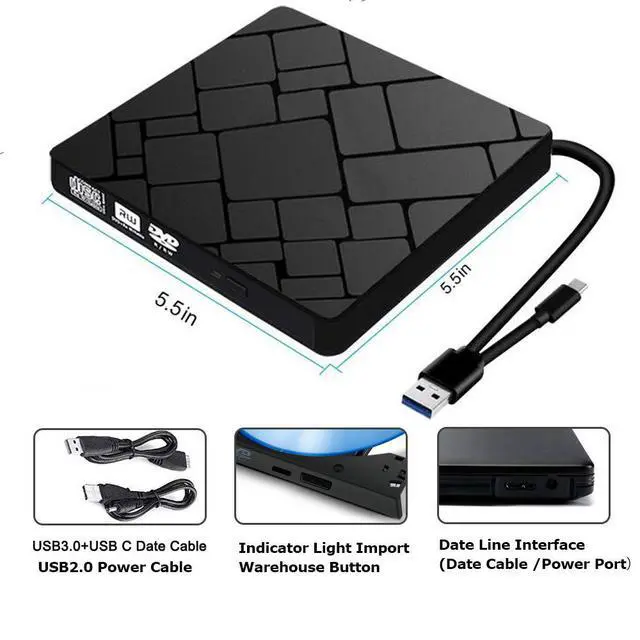 Alt view image 4 of 7 - External CD DVD Drive, USB 3.0 Type-C Portable CD/DVD /-RW Drive/DVD Optical Drive disc Player for Laptop Slim CD ROM Rewriter Burner Compatible with Mac Laptop Desktop PC Windows Linux OS Apple