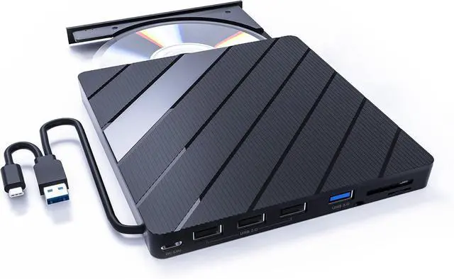 Main image of WRIARICH 8-IN-1 External CD DVD Drive with USB 3.0/2.0/Type-C Ports and SD/TF Card Slot, Portable CD/DVD ROM +/-RW Disk Player Burner Reader Writer Adapter for Laptop PC Windows, Mac, Linux