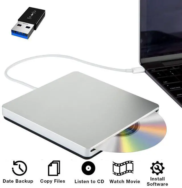 Main image of WRIARICH USB 3.0 USB C External DVD Drive CD Burner CD/DVD +/-RW Optical Drive,Slim Portable DVD CD ROM Rewriter Writer Duplicator for MacBook Laptop Desktop PC Windows 10/8/7 Silver