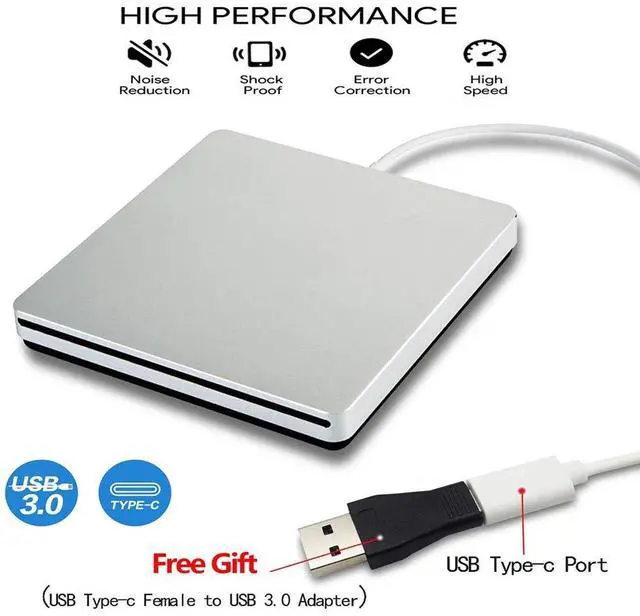 Alt view image 3 of 7 - WRIARICH External CD Drive USB-C/USB3.0 Portable CD DVD +/-RW Drive DVD/CD ROM Rewriter Burner Writer Compatible with Laptop Desktop PC Windows Mac Pro MacBook Silver