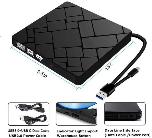 Alt view image 2 of 7 - WRIARICH External DVD Drive USB 3.0 Type-C CD DVD +/-RW Optical Drive USB C Burner Slim CD/DVD ROM Rewriter Writer Reader Portable for Laptop Desktop MacBook Mac OS Windows 10/8/7/XP
