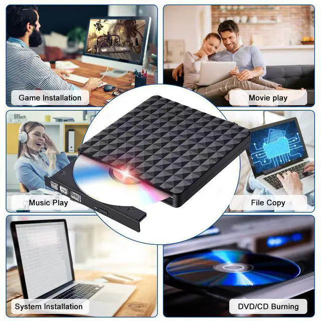 Alt view image 7 of 7 - WRIARICH USB 3.0 USB C External DVD Drive CD Burner CD/DVD +/-RW Optical Drive,Slim Portable DVD CD ROM Rewriter Writer Duplicator for MacBook Laptop Desktop PC Windows 10/8/7-Diamond Pattern Black