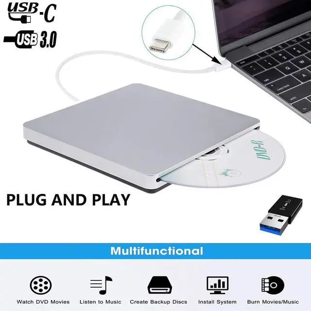 Main image of WRIARICH External DVD Drive, USB 3.0 Type-C CD DVD +/-RW Optical Drive USB C Burner Slim CD/DVD ROM Rewriter Writer Reader Portable for PC Laptop Desktop MacBook Mac Silver