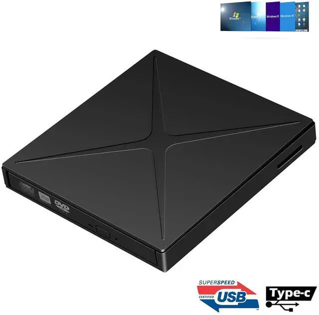 Main image of WRIARICH External CD DVD Drive, USB 3.0 and Type-C Portable CD/DVD Player for Laptop CD Drive Reader Writer Burner Support SD cards Reader Compatible with Laptop Desktop PC Windows Linux Apple Mac