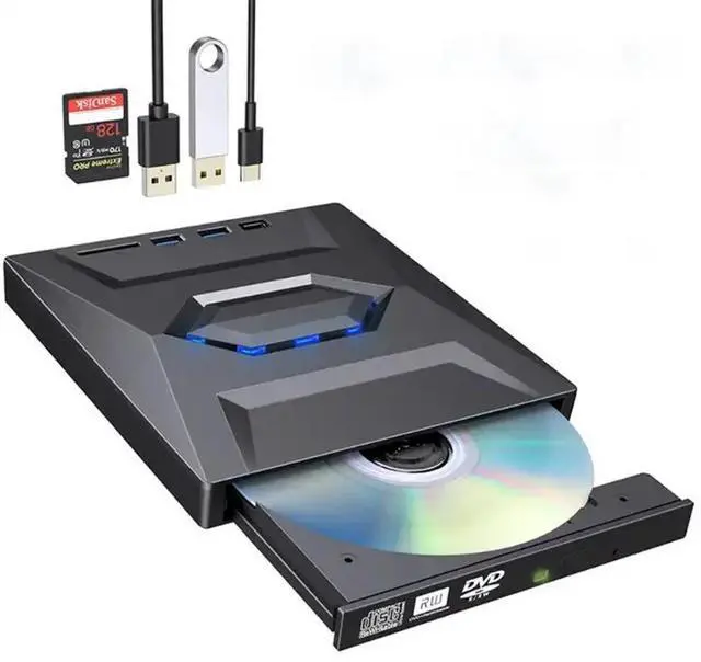 Main image of WRIARICH External CD/DVD Drive for Laptop with Carrying Case,DVD Player for Laptop,Portable CD Burner with USB2.0 Ports, USB3.0 Ports, USB C Ports, SD Card Slots,CD Disk Drive Player Reader Writer
