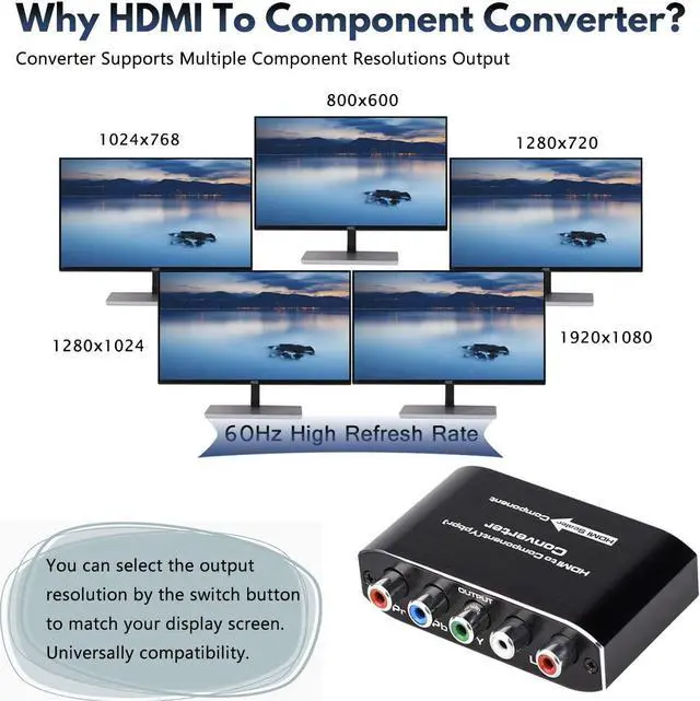 Alt view image 5 of 7 - HDMI to Component Video Converter,HDMI to Ypbpr Scaler HDMI Input to Component Video + R/L Audio Output Converter Adapter Support 1080p for PS3,DVD(Aluminum)
