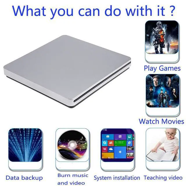 Alt view image 2 of 7 - WRIARICH External DVD Drive, USB-C/USB3.0 Portable CD/DVD+/-RW Drive/DVD Player for Laptop CD ROM Burner Compatible with Macbook Laptop Desktop PC Windows Linux OS Apple Mac Silver