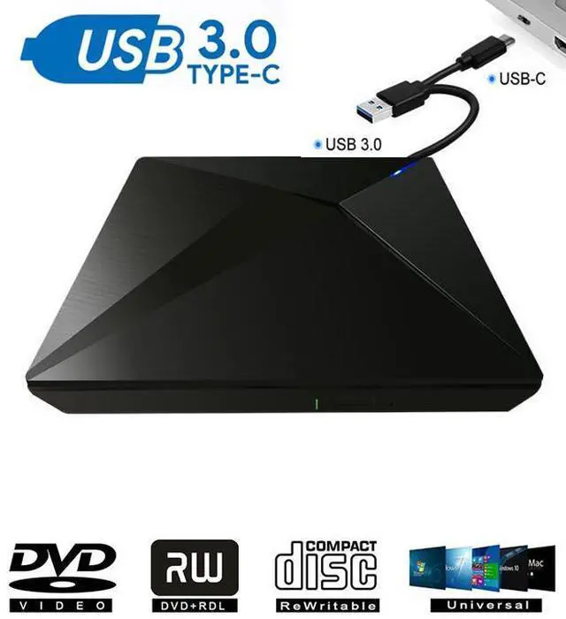 Main image of External DVD Drive , USB 3.0 Type C CD Drive, Dual Port DVD Player, Portable Optical Burner Writer Rewriter, High Speed Data Transfer for MAC OS Windows 7/8/10( Polaris )