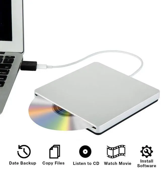Main image of WRIARICH USB C External CD DVD Drive, USB Type C Adapter to USB 3.0 Superdrive Optical Drive DVD CD+/-RW Burner Writer Compatible with MacBook Air iMac Windows and Laptop (XD055, Silver)