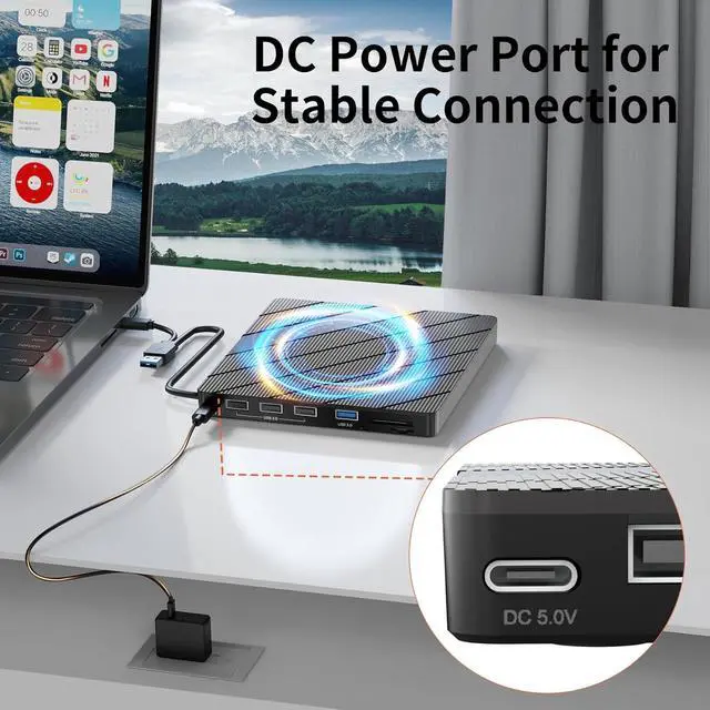 Alt view image 7 of 7 - WRIARICH 8-IN-1 External CD DVD +/-RW Drive USB 3.0 & USB-C CD Burner DVD Player Reader Writer with USB 3.0/2.0 Ports and SD/TF Card Slot for Laptop Mac MacBook Pro/Air, Windows 11/10/8/7, Linux PC