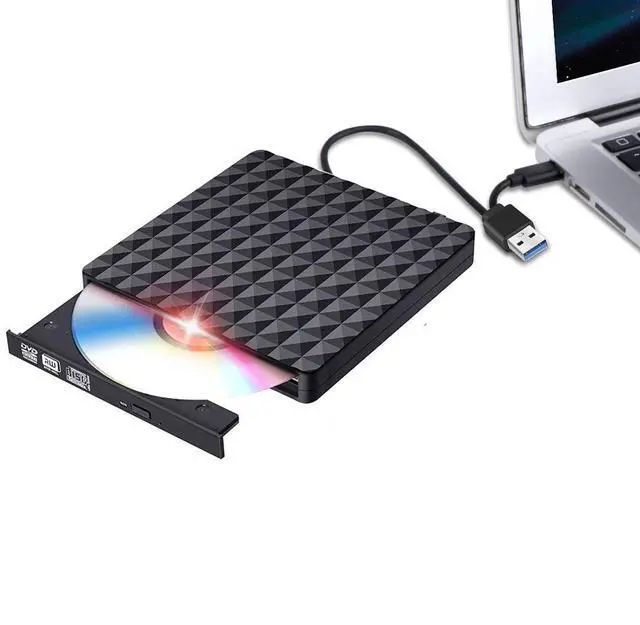 Main image of WRIARICH Diamond Pattern USB 3.0 Type-C External CD DVD Drive Slim Portable DVD/CD ROM +/-RW Optical Drive Burner Writer for MacBook Pro/ Air, iMac, Windows/ Linux/ Laptop Desktop, Black
