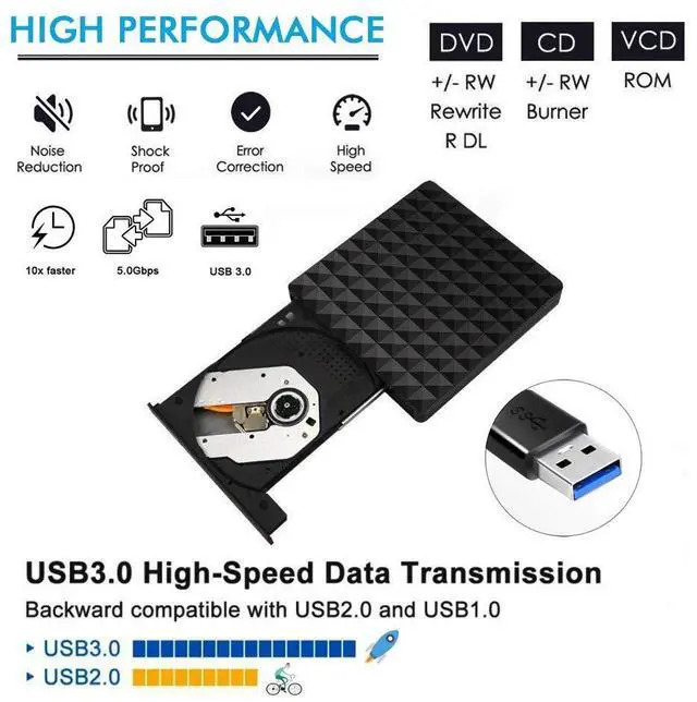 Alt view image 5 of 7 - WRIARICH Diamond Pattern External CD DVD Drive USB 3.0,Portable Optical CD Drives DVD-RW Rewriter Burner Writer for PC Desktop/Laptop/Windows/Linux/Mac OS/Chromebook (Black)