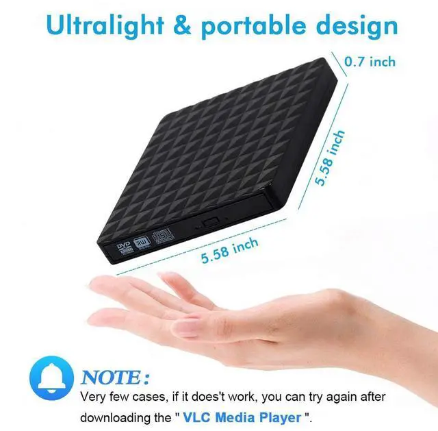 Alt view image 7 of 7 - WRIARICH Diamond Pattern External CD DVD Drive USB 3.0,Portable Optical CD Drives DVD-RW Rewriter Burner Writer for PC Desktop/Laptop/Windows/Linux/Mac OS/Chromebook (Black)