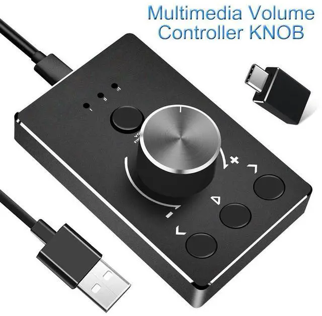 Main image of USB Volume Control Knob, Multimedia Controller Knob with Metal Mute Button, Play/Pause/Back/Forward Function, Dual USB & Type-C Input, audio controller Compatible with Win7/8/10/11/MAC