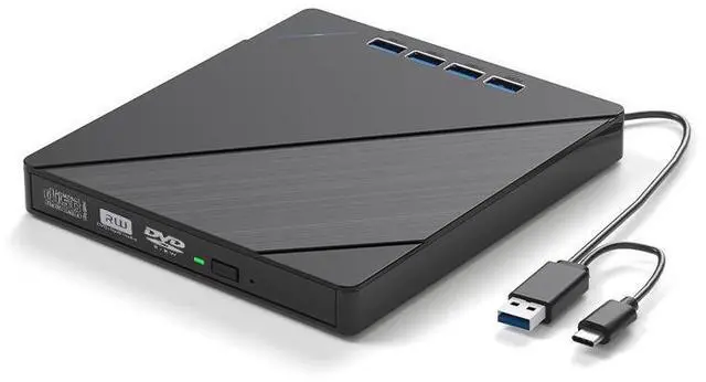 Main image of WRIARICH 7-IN-1 External CD/DVD Drive, USB 3.0/Type-C DVD Player with 4 USB3.0, 1 USB-C & 2 TF/SD Card Slots, CD/DVD +/-RW Drive Burner Reader Writer for Desktop PC Windows 11/10/8/7 Linux Mac OS