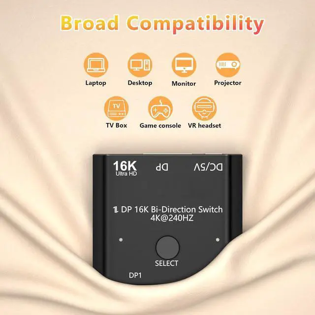 Alt view image 6 of 7 - WRIARICH DisplayPort Switch 16K Splitter Bi-directional DP 2.0 Switcher 2 in 1 Out/1 in 2 Out Supports 16K@60Hz 4K@240Hz Compatible with PC Host Monitor Laptop etc (A0201)