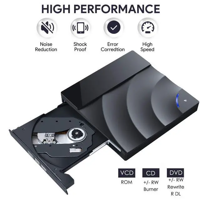 Alt view image 4 of 7 - WRIARICH External CD Drive Type C USB 3.0 Portable CD DVD +/-RW Drive Slim DVD/CD ROM Rewriter Burner Writer with Touch Sensitive Button for Laptop Desktop PC Windows Linux OS Apple Mac Black