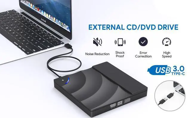 Alt view image 6 of 7 - WRIARICH External CD Drive Type C USB 3.0 Portable CD DVD +/-RW Drive Slim DVD/CD ROM Rewriter Burner Writer with Touch Sensitive Button for Laptop Desktop PC Windows Linux OS Apple Mac Black