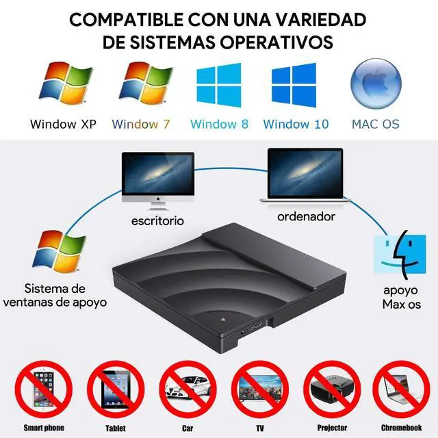 Alt view image 7 of 7 - WRIARICH External DVD Drive, USB 3.0 Portable CD/DVD+/-RW Drive/DVD Player with Touch Sensitive Button for Laptop CD ROM Burner Compatible with Laptop Desktop PC Windows Linux OS Apple Mac Black